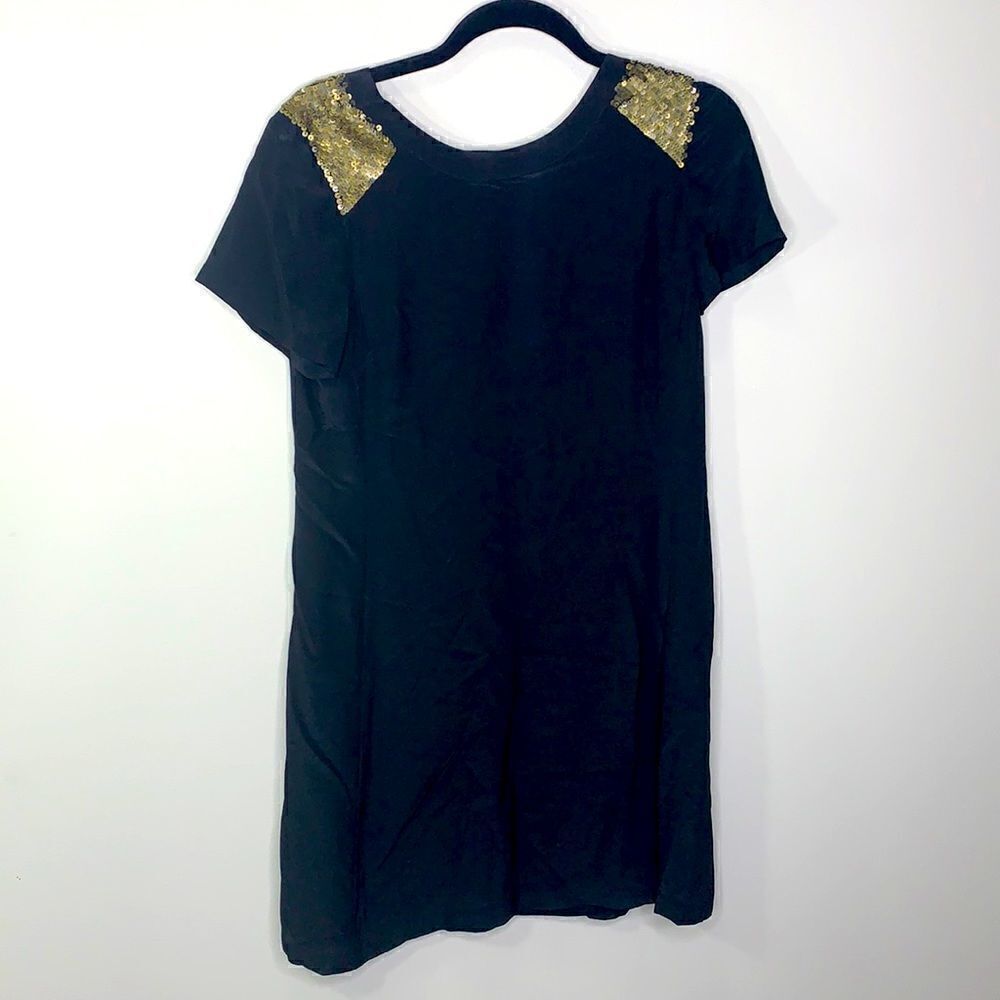 Madewell black dress gold sequence shoulders cut 3 tie bow back size 2 (G1)